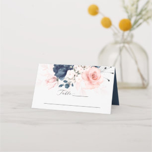 Navy Blue and Blush Pink Floral Wedding Place Card