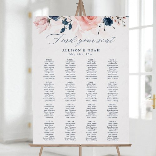  Navy Blue and Blush Pink floral Wedding Poster