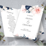 Navy Blue and Blush Pink Floral Wedding Program<br><div class="desc">Leave a impression on your guests with Navy Blue and Blush Pink floral theme. Raise the class with an elegant party with this Navy Blue and Blush Pink floral theme. Personalize with your information or click "Click to customize further" to edit font styles,  size and colors.</div>
