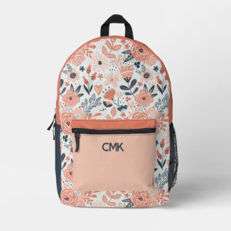 Navy Blue and Blush Pink Monogram Initial Flowers