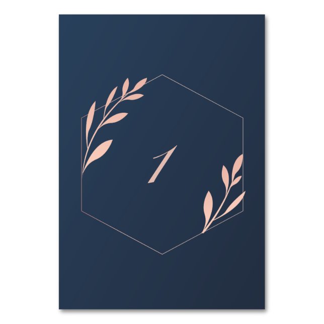 Navy Blue and Blush Pink Table number (Front)