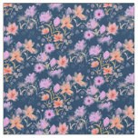 Navy Blue  and Blush Pink Vintage Floral Pattern Fabric