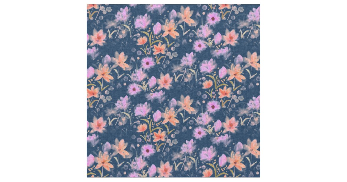 Navy Blue and Blush Pink Vintage Floral Pattern Fabric | Zazzle