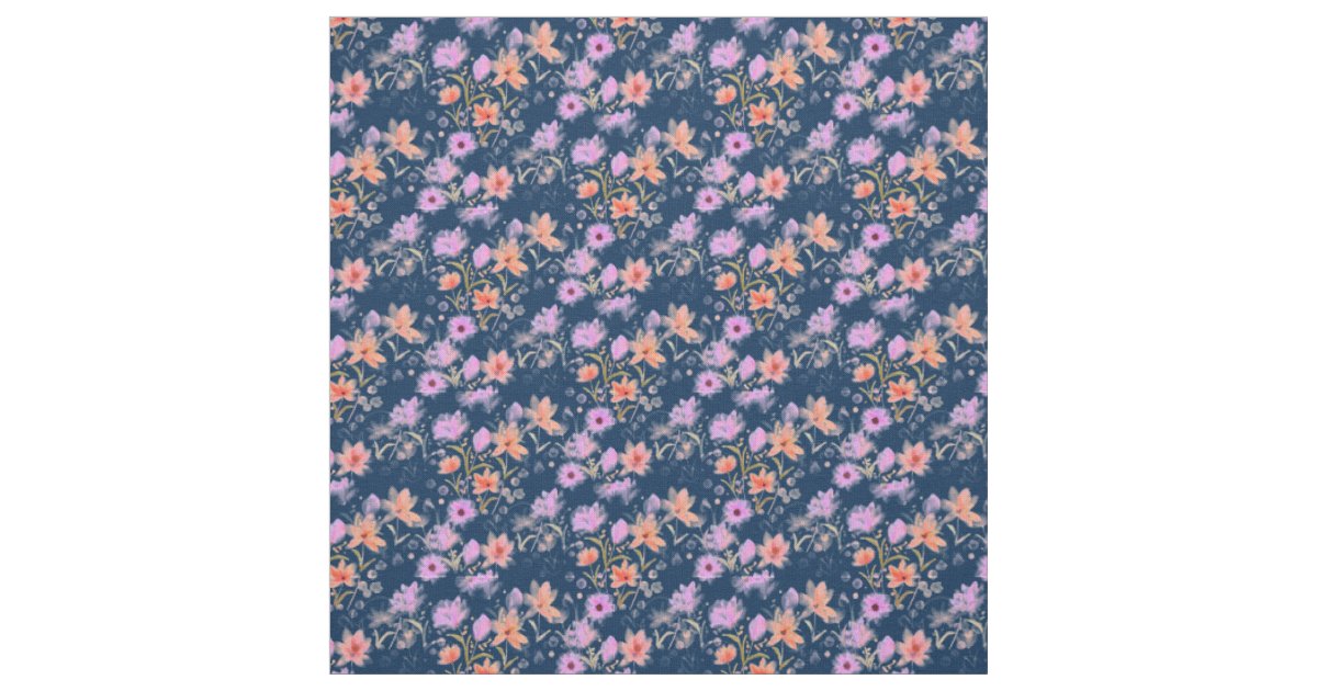 Navy Blue and Blush Pink Vintage Floral Pattern Fabric | Zazzle