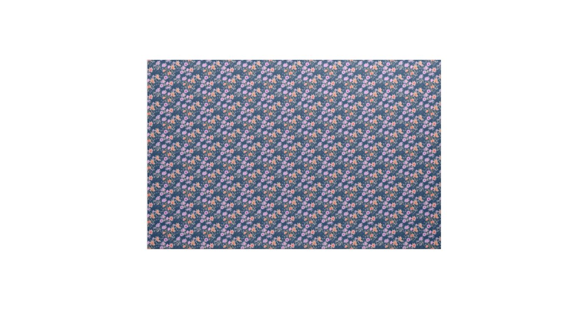 Navy Blue and Blush Pink Vintage Floral Pattern Fabric | Zazzle