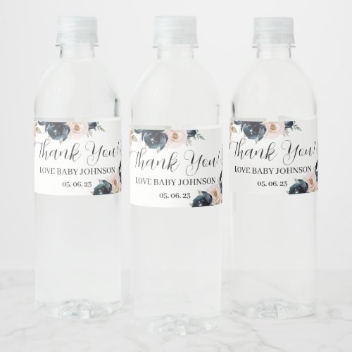 Navy blue and blush pink water bottle label water water bottle label