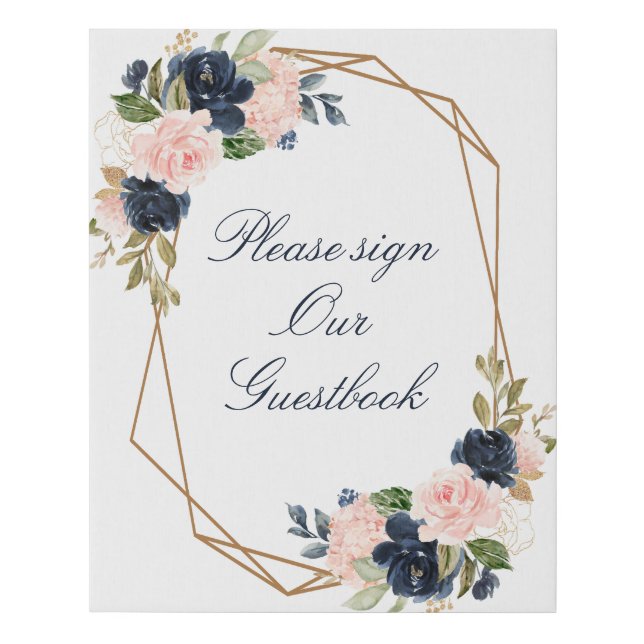 navy blue and blush pink wedding guestbook sign (Front)