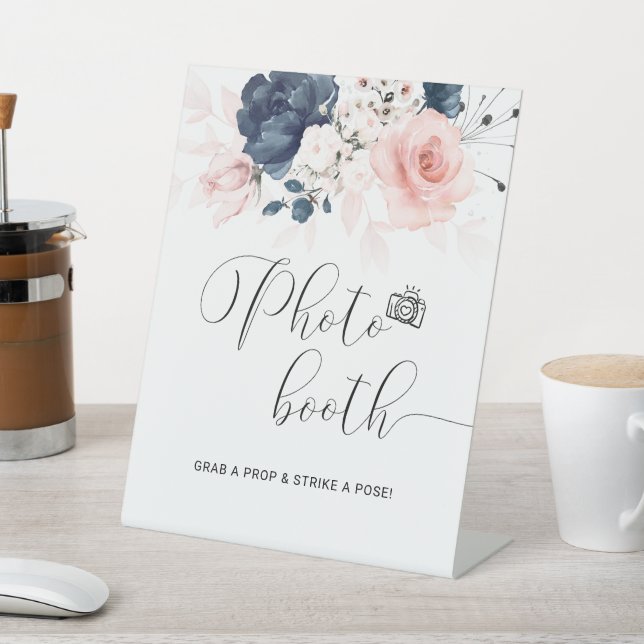 Navy Blue and Blush Pink Wedding Photo Booth Sign (In SItu)