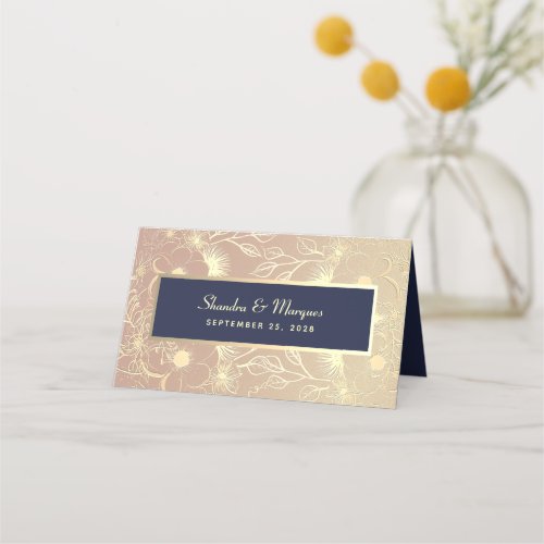 Navy Blue and Blush Pink Wedding Place Card