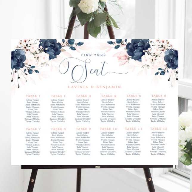 Navy Blue and Blush Pink Wedding Seating chart Foam Board (Creator Uploaded)