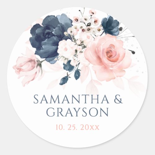 Navy Blue and Blush Pink Wedding Stickers
