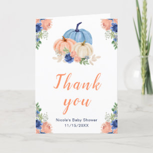 Navy Blue and Blush Pumpkins Baby Shower Thank You Card