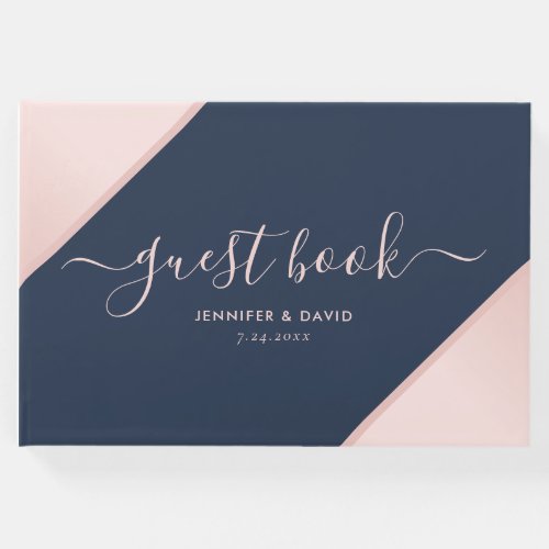 Navy Blue and Blush Wedding Photo Guest Book