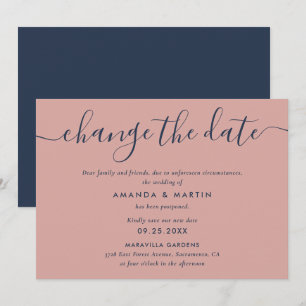 Navy Blue and Blush Wedding Postponement Announcement