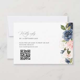 navy blue and blush wedding QR code RSVP card