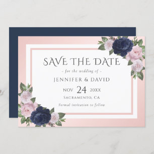 Navy Blue and Blush Wedding Save The Date