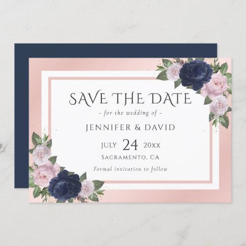 Navy Blue and Blush Wedding Save The Date