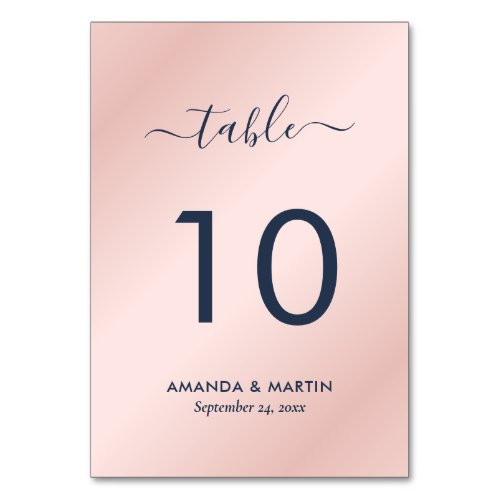 Navy Blue and Blush Wedding Table Number