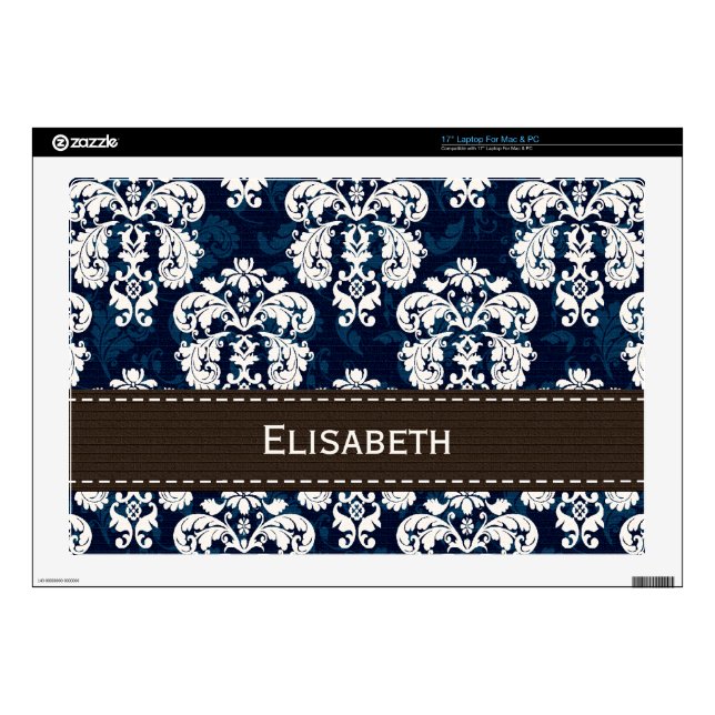 Navy Blue and Brown Damask 17" Laptop Decals (Product)