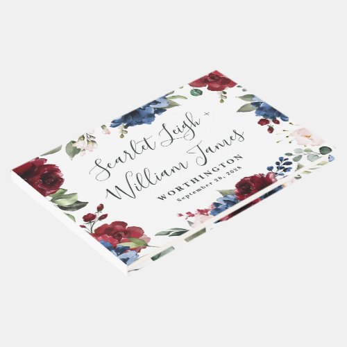 Navy Blue and Burgundy Blush Pink Floral Wedding Guest Book