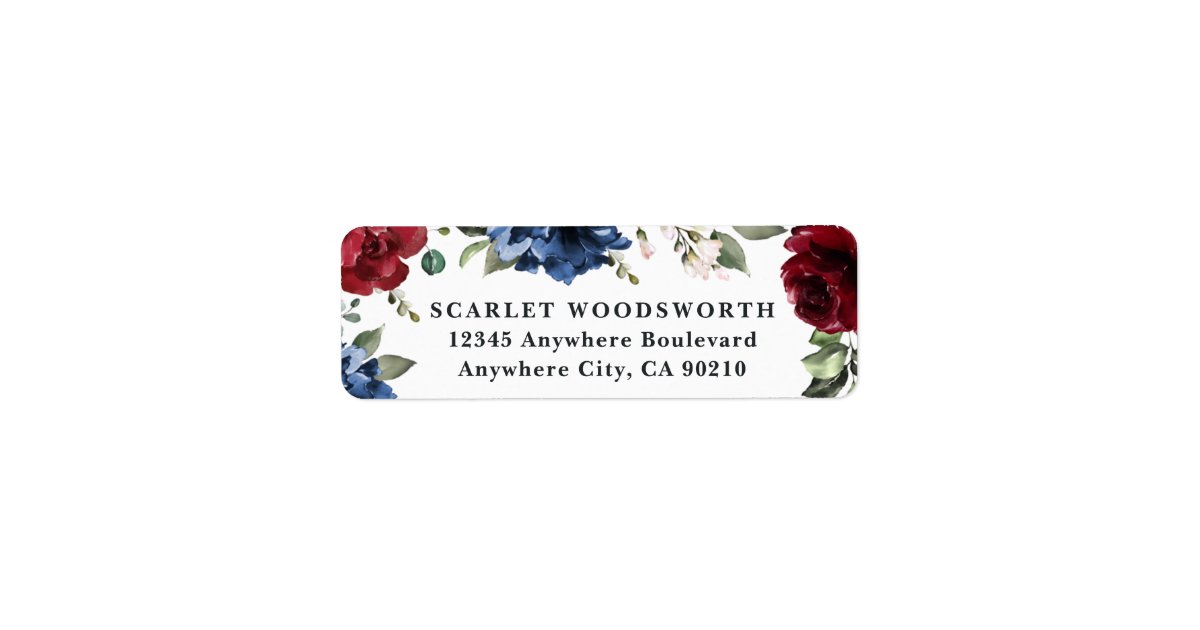 Navy Blue and Burgundy Blush Pink Floral Wedding Label | Zazzle