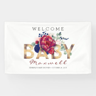 Navy Blue and Burgundy Floral Baby Shower Banner