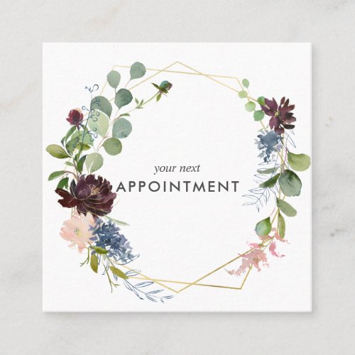 Navy Blue And Burgundy Flowers Geometric Appointment Card