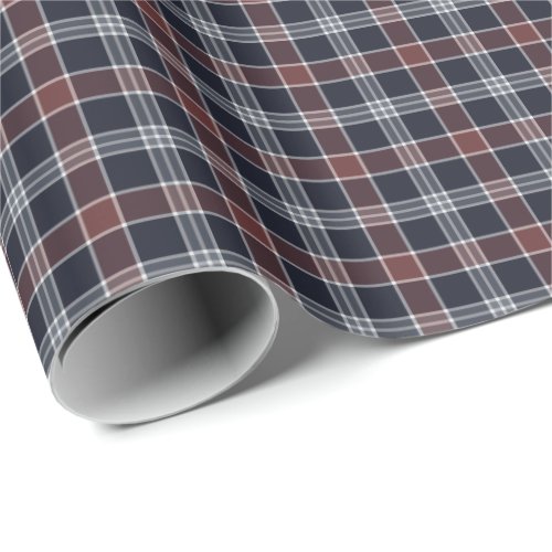 Navy Blue and Burgundy Plaid Pattern Wrapping Paper