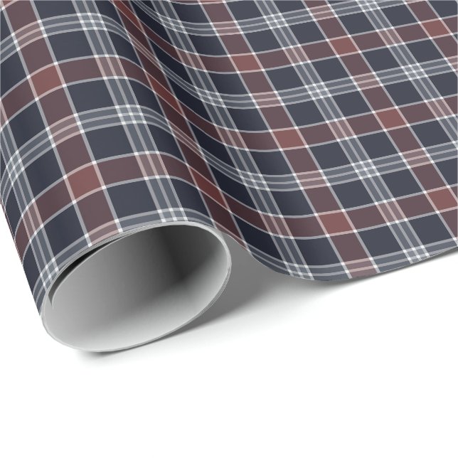 Navy Blue and Burgundy Plaid Pattern Wrapping Paper (Roll Corner)