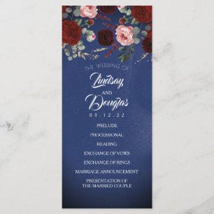 Navy Blue and Burgundy Red Floral Wedding Programs