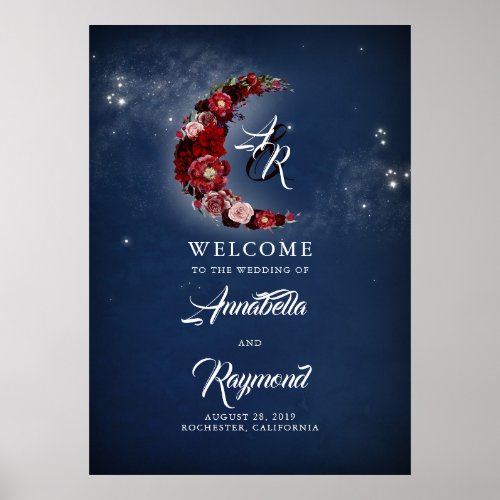 Navy Blue and Burgundy Starry Wedding Welcome Sign