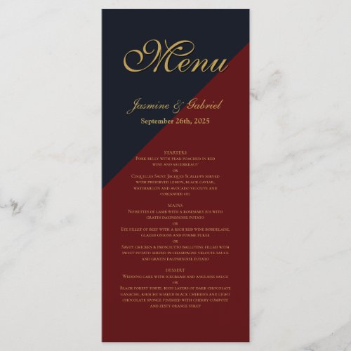 Navy Blue and Burgundy Wedding Menu