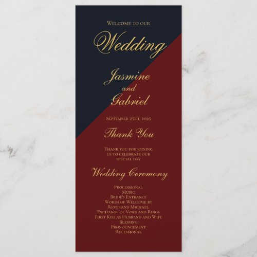 Navy Blue and Burgundy Wedding Program