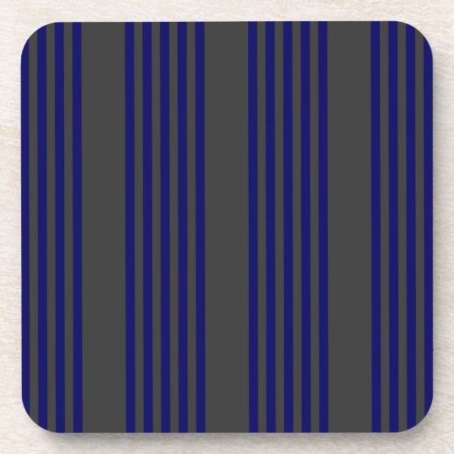 Navy blue and charcoal five stripes pattern beverage coaster (Front)