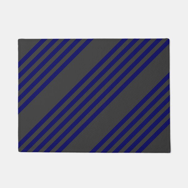 Navy blue and charcoal five stripes pattern doormat (Front)