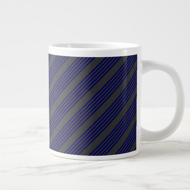 Navy blue and charcoal five stripes pattern giant coffee mug (Right)