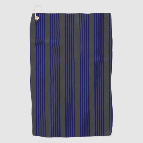 Navy blue and charcoal five stripes pattern golf towel