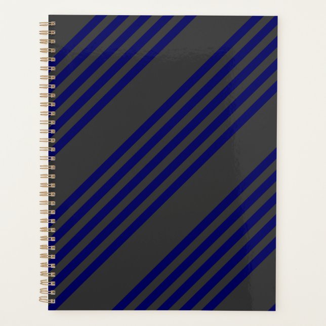 Navy blue and charcoal five stripes pattern planner (Front)