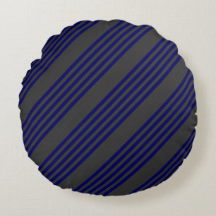 Navy blue and charcoal five stripes pattern round pillow