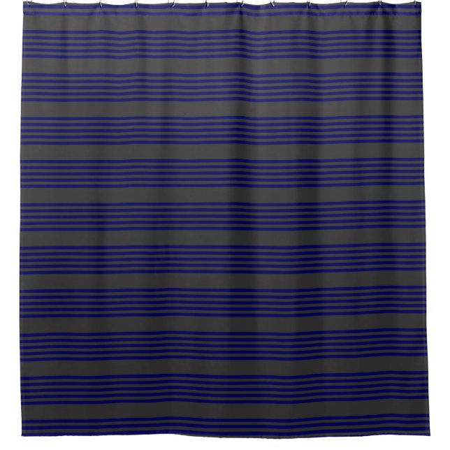 Navy blue and charcoal five stripes pattern shower curtain (Front)