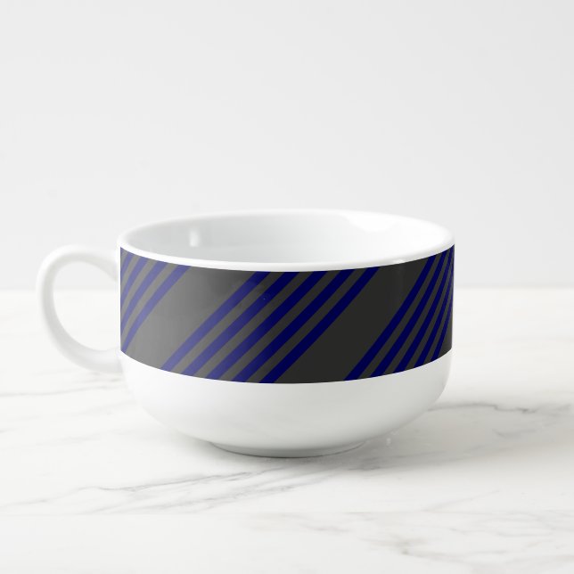 Navy blue and charcoal five stripes pattern soup mug (Right)