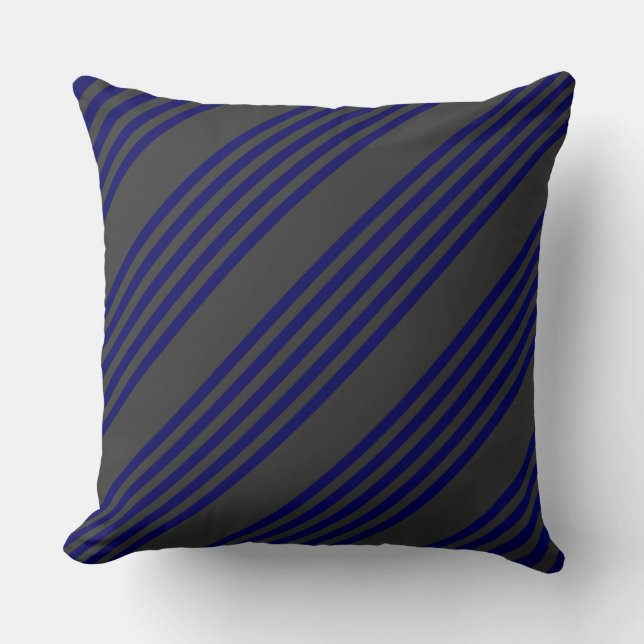 Navy blue and charcoal five stripes pattern throw pillow (Front)