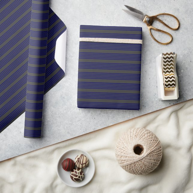 Navy blue and charcoal five stripes pattern wrapping paper (Crafts)