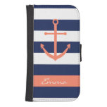 Navy Blue And Coral Anchor Monogram Wallet Case at Zazzle