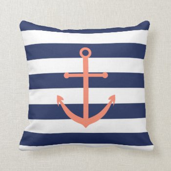 Navy Blue And Coral Anchor Pillow by BellaMommyDesigns at Zazzle