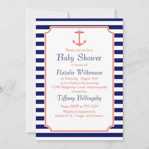 Navy Blue and Coral Anchor Silhouette Announcements