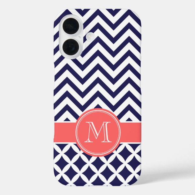 Navy Blue and Coral Chevron Custom Monogram Case-Mate iPhone Case (Back)