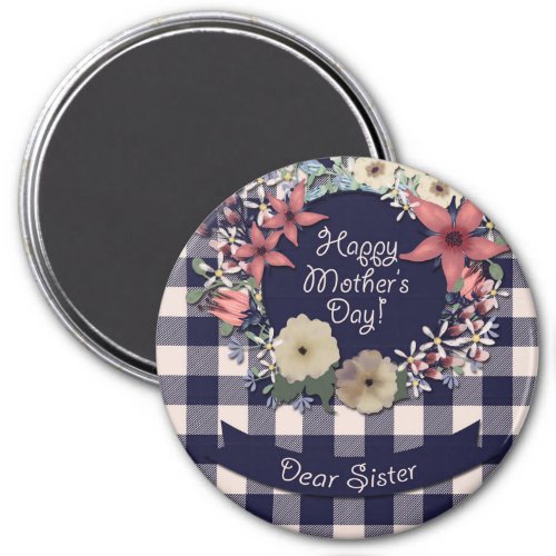 Navy Blue and Coral Flowers  For Sister Magnet