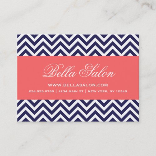 Navy Blue &amp; Coral Modern Chevron Stripes Business Cards