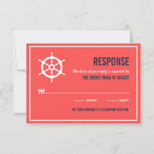 Navy Blue and Coral Nautical Wedding RSVP Card